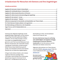 Textdokument mit Empfehlungen der deutschen Alzheimergesellschaft für Reisen mit Demenz.