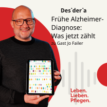Podcastcover Mann mit Brille hält lächelnd ein Buchcover in die Kamera