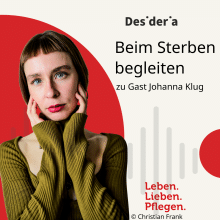 Eine Frau in grünem Pullover auf einem podcastcover