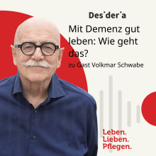 Podcastcover mit älterem Mann mit Brille zum Thema Demenz