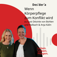 Podcastcover zwei Frauen lächeln in die Kamera 