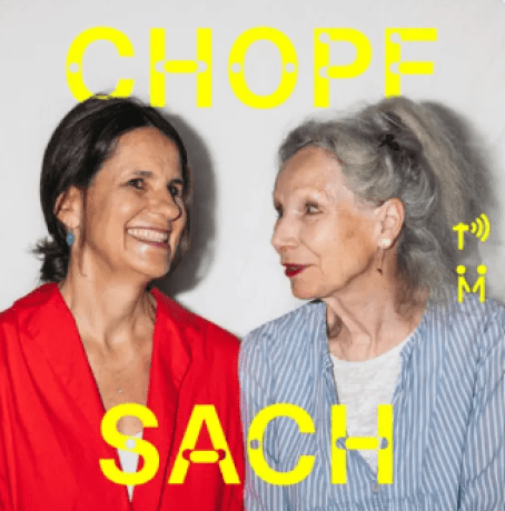 Zwei Frauen auf einem Podcastcover