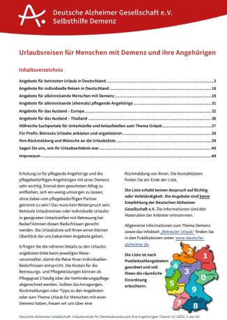 Textdokument mit Empfehlungen der deutschen Alzheimergesellschaft für Reisen mit Demenz.