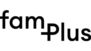 famPlus Logo schwarz auf weißem Hintergrund