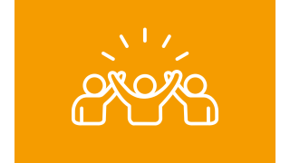 icon team vor orangenem Hintergrund