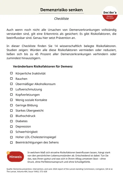 Checkliste Demenz vorbeugen