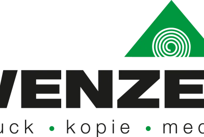 Logo von WENZEL – Druck, Kopie, Media mit grünem Dreieck als Markenzeichen
