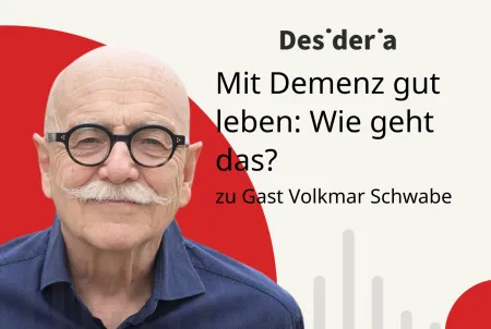 Podcastcover mit älterem Mann mit Brille zum Thema Demenz