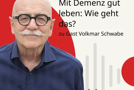 Podcastcover mit älterem Mann mit Brille zum Thema Demenz